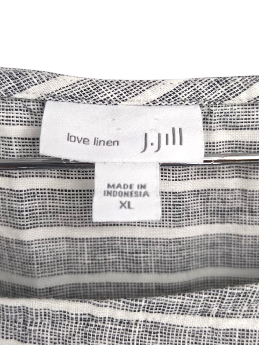 J Jill Love Linen Gray White Striped Midi Dress XL Pockets Coastal - Picture 8 of 10